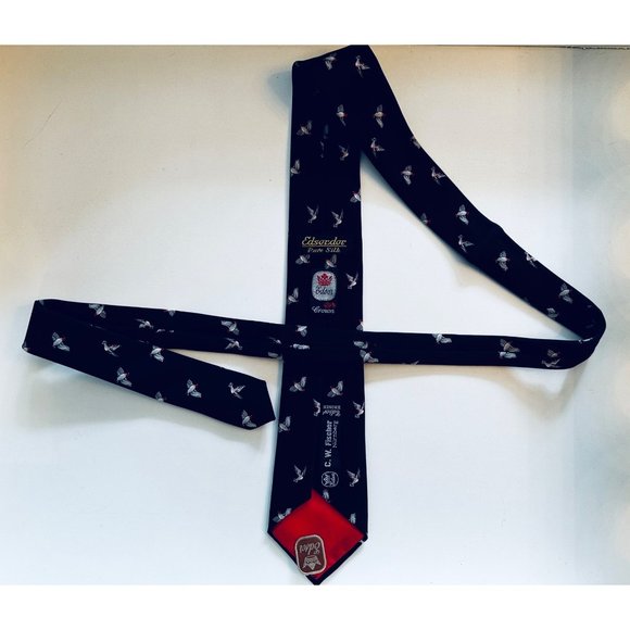 Edsor Kronen - C.W Fischer Pure silk Necktie Pheasant Bird 54x3” NWT Deadstock - Picture 4 of 5